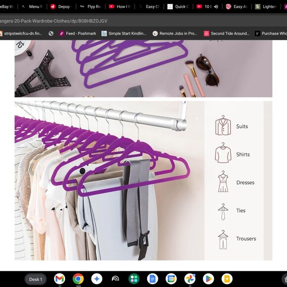 Black Velvet Clothing Hangers W/Tie Bar - Non-Slip, Swivel Hook, 20 pack, NWT - Picture 9 of 12